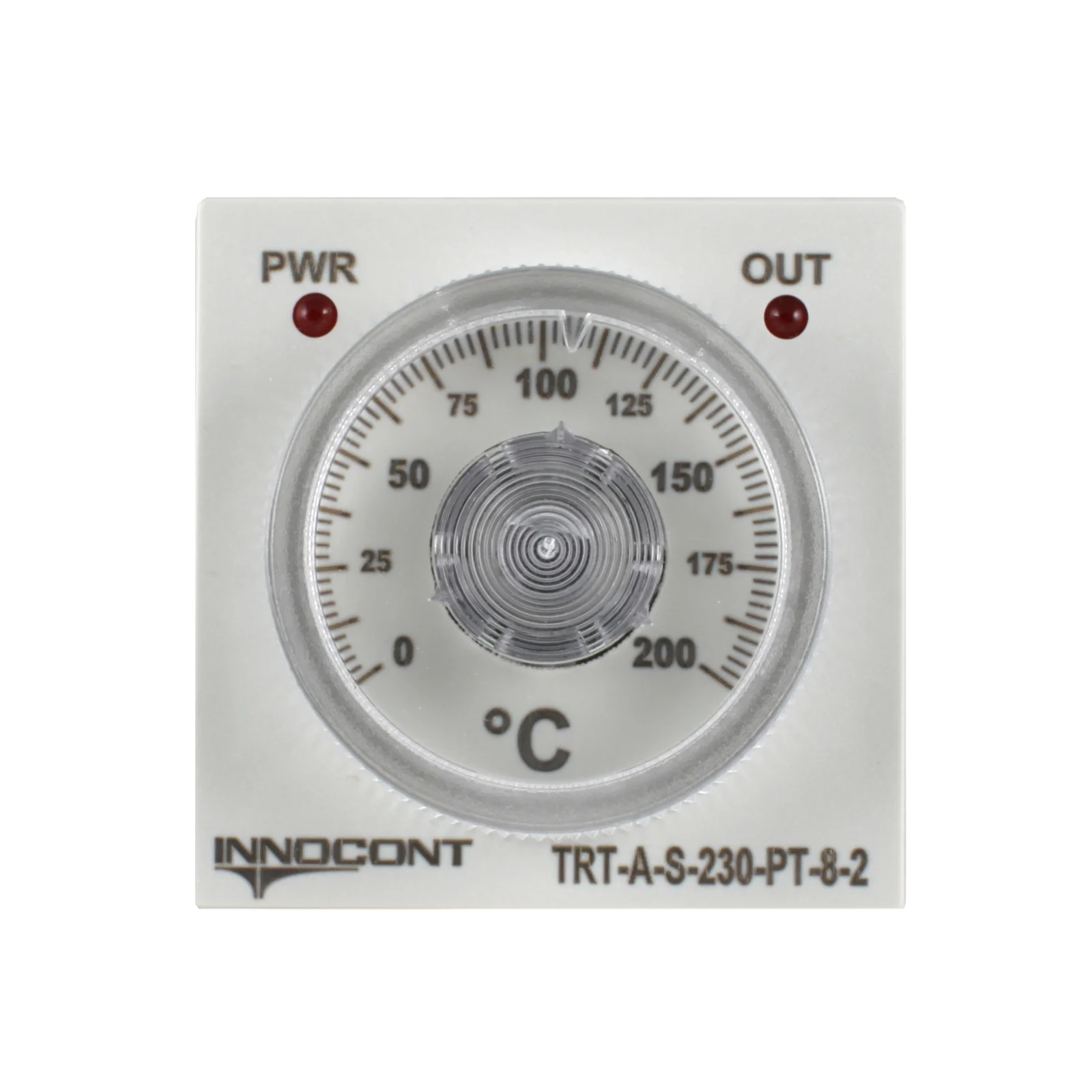 innocont TRT-A-S-230-PT-8-2 — Температурный контроллер INNOCONT с аналоговым управлением, 48х48х82 мм,вход Pt100, 0...200C, выход реле, ON/OFF, 230VAC, электросоединение под розетку 8pin