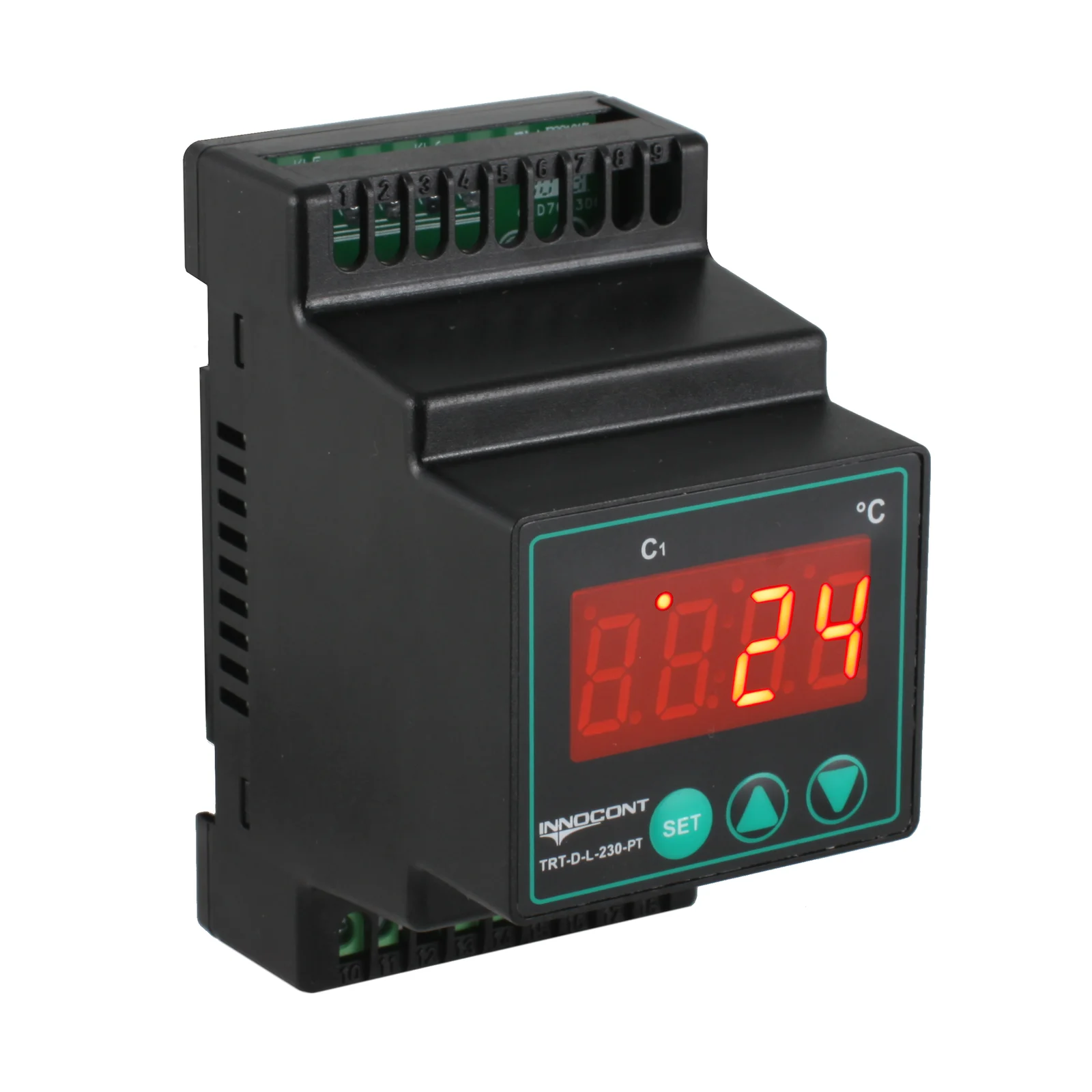 innocont TRT-D-L-230-PT — Температурный контроллер INNOCONT, монтаж на DIN-рейку,вход Pt100, выход реле, PID, 230VAC