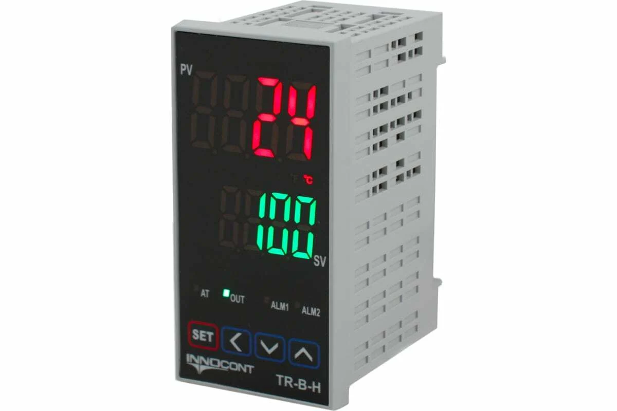 innocont TR-B-H — Температурный контроллер INNOCONT, 2 дисплея, 4 разряда, 48x96x62 мм, 2 аварийных выхода, 110-220VAC, выход: реле + твердотельное реле TR-B-H
