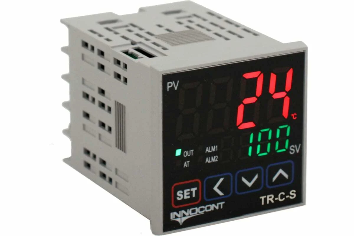 innocont TR-C-S — Температурный контроллер INNOCONT, 2 дисплея, 4 разряда, 48x48x60 мм, 2 аварийных выхода, 110-220VAC, выход: 4-20 мА + твердотельное реле TR-C-S