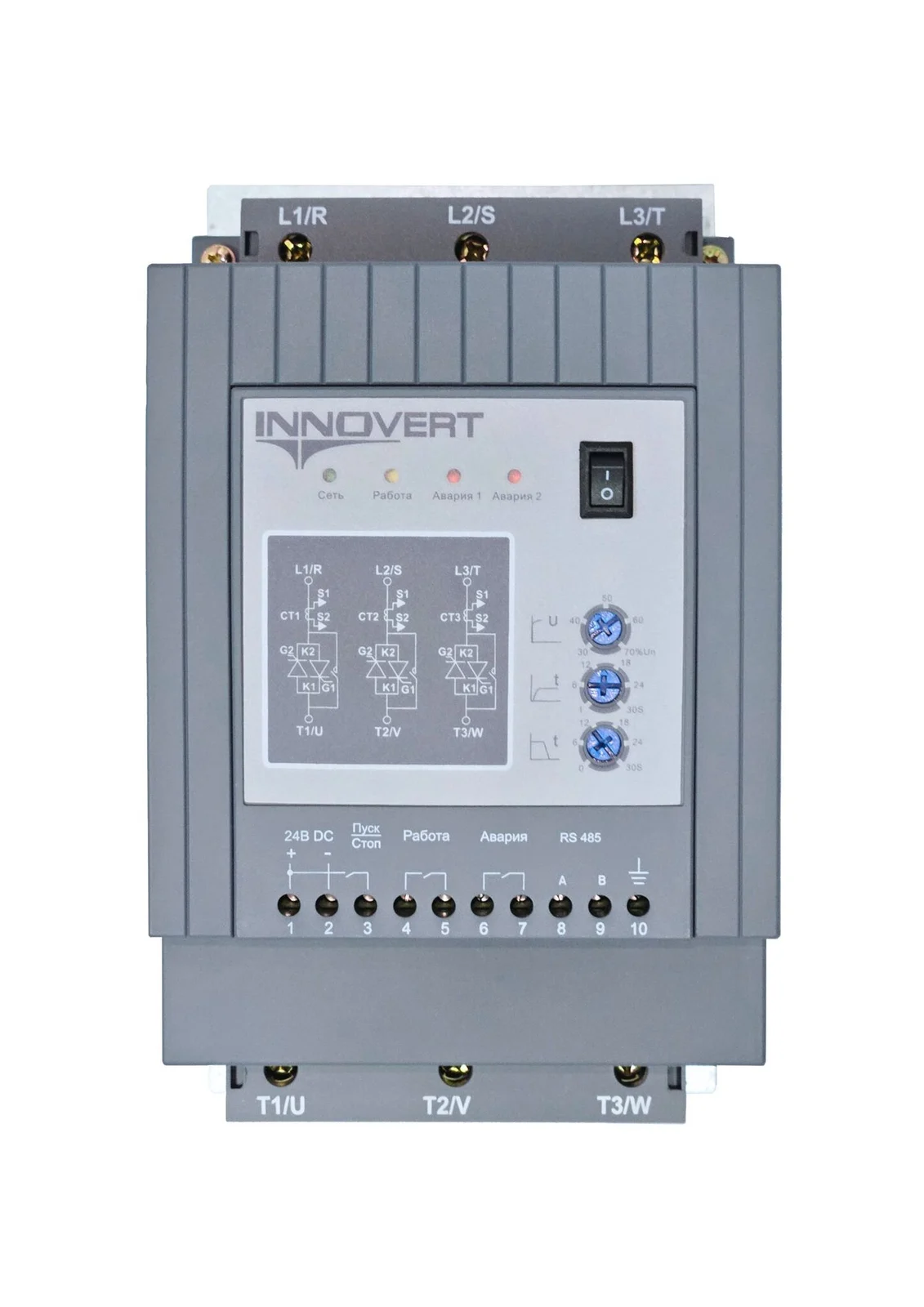 innovert SSD373A43ES — Устройство плавного пуска с кнопкой INNOVERT SSD373A43ES, 75А , питание управления 220В, RS-485