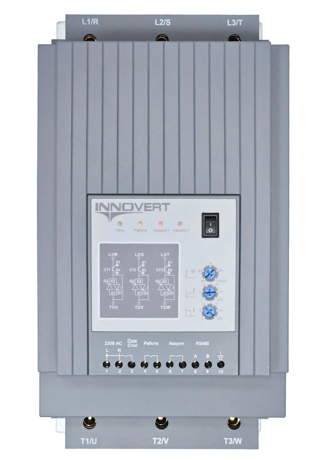 innovert SSD453A43ES — Устройство плавного пуска с кнопкой INNOVERT SSD453A43ES, 90А, питание управления 220В, RS-485